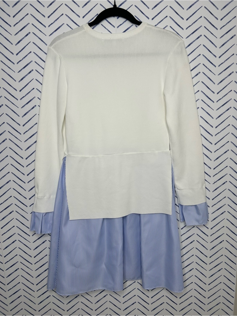 NWOT English Factory Mixed Media Knit Dress in blue and white poplin Size Small - Picture 5 of 7